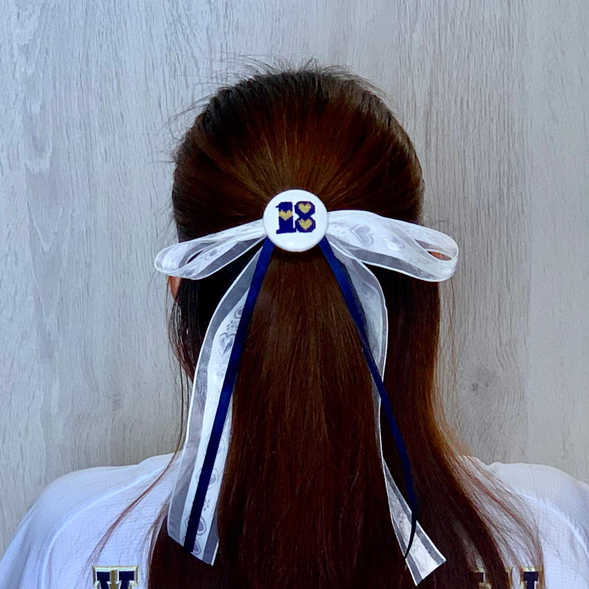 【番号オーダー可能】東北楽天ゴールデンイーグルス風カラー　くるみボタンのヘアリボン　クロスステッチ刺繍 | 6枚目